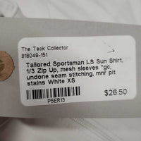 LS Sun Shirt, 1/3 Zip Up, mesh sleeves *gc, undone seam stitching, mnr pit stains