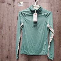 LS Sun Shirt, 1/4 Zip Up, mesh sleeves *vgc, v.puckered seams & pits
