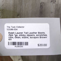 Tall Leather Boots, Zips *gc, sticky zippers, scratches, rubs, clean, stains, scrapes
