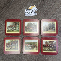 VINTAGE 6 Fox Hunting Coffee Coasters *vgc/xc, clean, mnr scuffs & edge rubs
