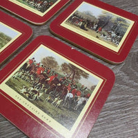 VINTAGE 6 Fox Hunting Coffee Coasters *vgc/xc, clean, mnr scuffs & edge rubs
