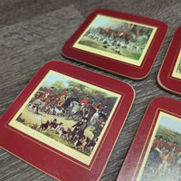VINTAGE 6 Fox Hunting Coffee Coasters *vgc/xc, clean, mnr scuffs & edge rubs
