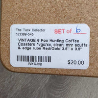 VINTAGE 6 Fox Hunting Coffee Coasters *vgc/xc, clean, mnr scuffs & edge rubs
