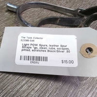 Light POW Spurs, leather Spur Straps *gc, clean, rubs, scrapes, pitted, scratches
