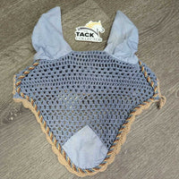 Crochet Fly Veil Ear Bonnet, piping *gc, clean, dingy?stains, curled edges, NO String, older, shrunk?puckers
