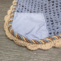 Crochet Fly Veil Ear Bonnet, piping *gc, clean, dingy?stains, curled edges, NO String, older, shrunk?puckers
