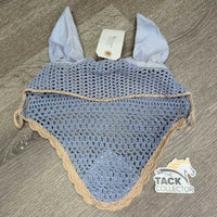 Crochet Fly Veil Ear Bonnet, piping *gc, clean, dingy?stains, curled edges, NO String, older, shrunk?puckers
