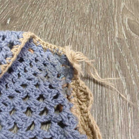 Crochet Fly Veil Ear Bonnet, piping *gc, clean, dingy?stains, curled edges, NO String, older, shrunk?puckers
