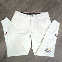 Euroseat Breeches *gc/fair, v.pulled/holey seams, v.dry & cracking stickies, stains, dingy, v.discolored seat & legs
