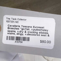 Euroseat Breeches *gc/fair, v.pulled/holey seams, v.dry & cracking stickies, stains, dingy, v.discolored seat & legs
