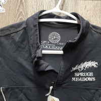 LS Sun Shirt, 1/4 Zip Up "Spruce Meadows" *gc/fair, broken zip, seam rubs & frays