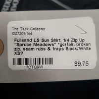 LS Sun Shirt, 1/4 Zip Up "Spruce Meadows" *gc/fair, broken zip, seam rubs & frays
