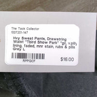 Hvy Sweat Pants, Drawstring Waist "Tbird Show Park" *gc, v.pilly lining, faded, mnr stain, rubs & pills

