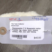 3 Sheepskin Halter Fuzzies *gc, clean, linty, stains, clumpy, hair, mnr stiff
