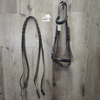 Rsd Bridle, Buckles, Braided Reins *gc/fair, older, stiff, clean, residue, scrapes, rusty, dry, faded
