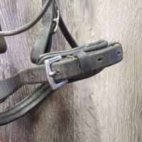 Rsd Bridle, Buckles, Braided Reins *gc/fair, older, stiff, clean, residue, scrapes, rusty, dry, faded
