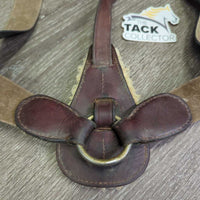 Leather & Elastic Breastplate, snaps *gc, dirty, stained, sticky, older, xholes, v.thin fleece, rubs, creases
