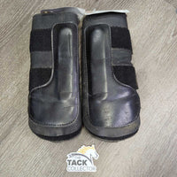 Neoprene Closed Front Boots, velcro *fair, clean, hairy, holey & thin edges, rubs, faded, unstitched, stains, discolored
