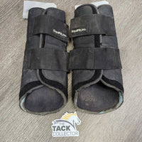 Neoprene Closed Front Boots, velcro *fair, clean, hairy, holey & thin edges, rubs, faded, unstitched, stains, discolored
