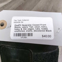 Neoprene Closed Front Boots, velcro *fair, clean, hairy, holey & thin edges, rubs, faded, unstitched, stains, discolored
