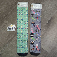 Tall Nylon Riding Socks "Socks & Shapes", cotton foot *gc, clean, rubs, faded, pills, stains
