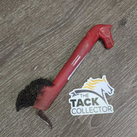 Plastic Horse Head Hoof Pick, Bristle Brush *fair, v.bent bristles, dirt, scrapes, scratches, bent , rust
