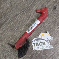 Plastic Horse Head Hoof Pick, Bristle Brush *fair, v.bent bristles, dirt, scrapes, scratches, bent , rust
