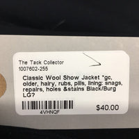 Wool Show Jacket *gc, older, hairy, rubs, pills, lining: snags, repairs, holes &stains
