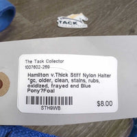 v.Thick Stiff Nylon Halter *gc, older, clean, stains, rubs, oxidized, frayed end
