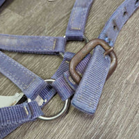 v.Thick Stiff Nylon Halter *gc/fair, rust, residue, v.faded, older, stains, dirt, frayed holes
