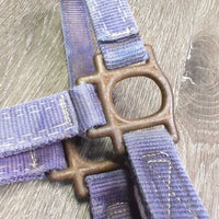 v.Thick Stiff Nylon Halter *gc/fair, rust, residue, v.faded, older, stains, dirt, frayed holes

