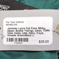 Lycra Full Face Slinky, zipper, Buckle *fair/gc, clean, TORN nose, holes, rubs, hairy, frays, threads
