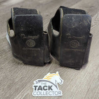 2 Rubber Stirrup Covers - Tapaderos *fair/poor, dirty, bent, cracked ends, stains, engraved, older
