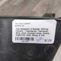 2 Rubber Stirrup Covers - Tapaderos *fair/poor, dirty, bent, cracked ends, stains, engraved, older

