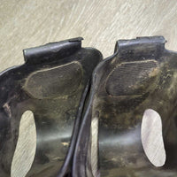2 Rubber Stirrup Covers - Tapaderos *fair/poor, dirty, bent, cracked ends, stains, engraved, older

