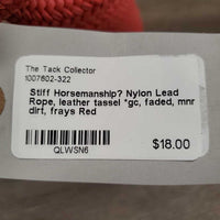 Stiff Horsemanship? Nylon Lead Rope, leather tassel *gc, faded, mnr dirt, frays
