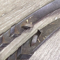 Braided Leather Reins *fair, v.stiff, v.dry, undone laces, film, chewed
