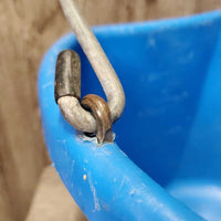 Flat Back Plastic Water Bucket *gc, clean, scratches, chews, older, mnr bent edges, oxidized handle
