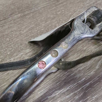 Round End Spurs, Bling Sides, Leather Spur Straps *gc/fair, missing bling, mnr dirt, rubs, scrapes & scratches, widened, xholes, mnr stretched

