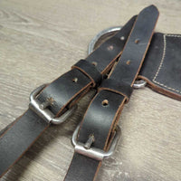 4" Wide Leather Pulling Western Breastcollar, 4x Thin Straps *xc/like new, mnr dust, scrapes, cracking, stiff, dry
