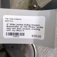 4" Wide Leather Pulling Western Breastcollar, 4x Thin Straps *xc/like new, mnr dust, scrapes, cracking, stiff, dry
