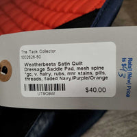 Satin Quilt Dressage Saddle Pad, mesh spine *gc, v. hairy, rubs, mnr stains, pills, threads, faded
