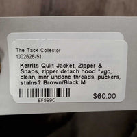 Quilt Jacket, Zipper & Snaps, zipper detach hood *vgc, clean, mnr undone threads, puckers, stains?
