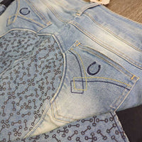 Full Seat Sticky Denim Breeches *gc, seam puckeres, faded spots, rubs, curled inside waist
