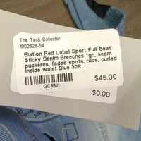 Full Seat Sticky Denim Breeches *gc, seam puckeres, faded spots, rubs, curled inside waist
