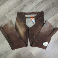 Full Suede Chaps *gc, stained, discolored, hair, dirty/stiff bottom, older

