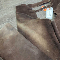 Full Suede Chaps *gc, stained, discolored, hair, dirty/stiff bottom, older
