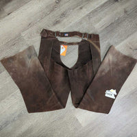 Full Suede Chaps *gc, stained, discolored, hair, dirty/stiff bottom, older
