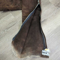 Full Suede Chaps *gc, stained, discolored, hair, dirty/stiff bottom, older
