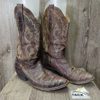 MENS Pointy Toe Alligator Western Boots *gc, clean, film, rubs, cracking piping, lifting & peeled edges, older, v.rubbed soles
